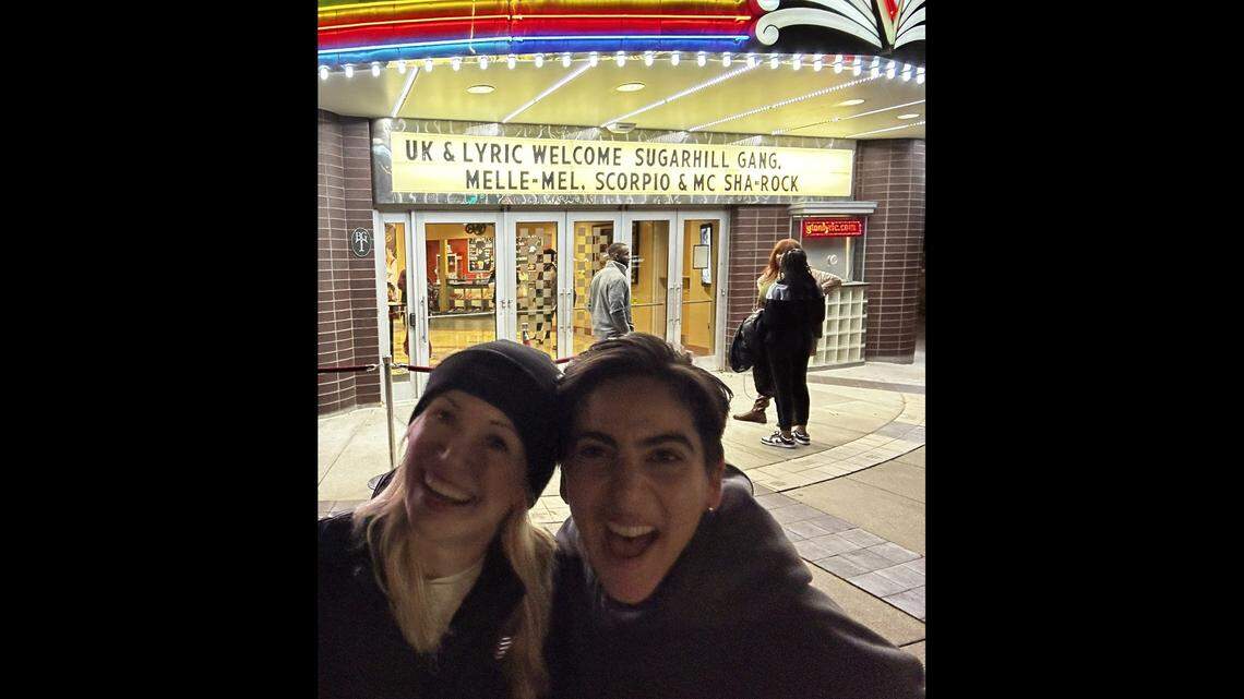 Martina Vasil, left, poses with Mia Ibrahim outside of the Lryic Theatre in Lexington. Ibrahim was killed last Friday in a pedestrian crash.