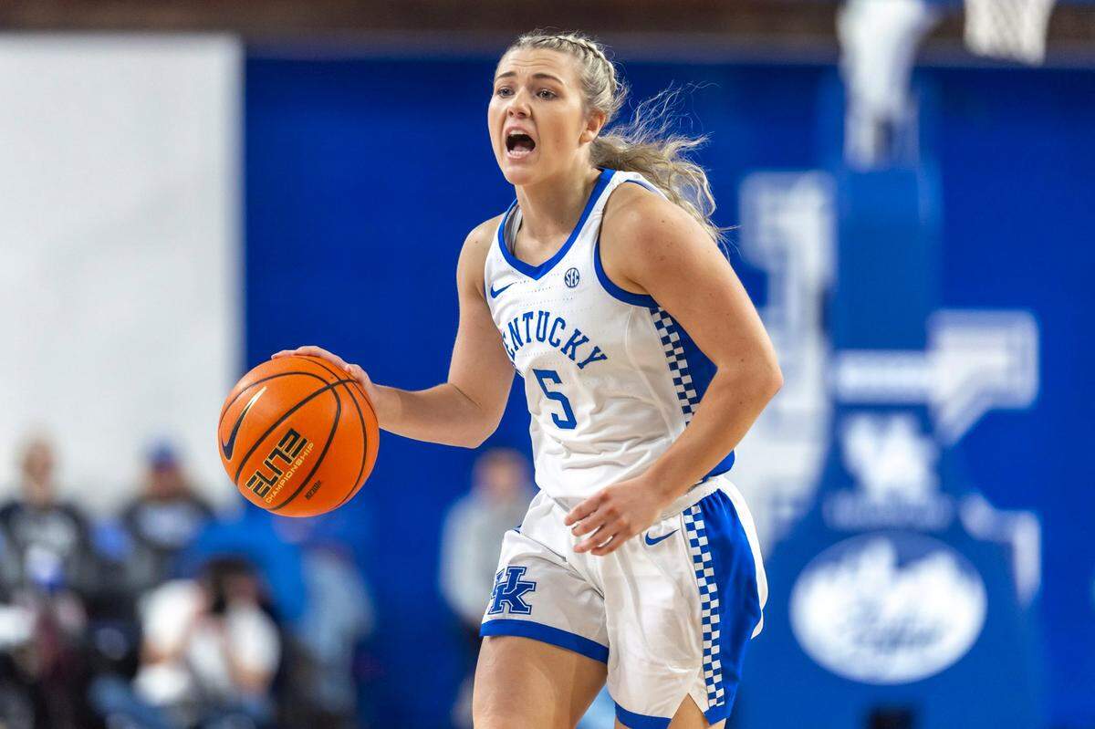 Kentucky guard Cassidy Rowe (5) has 18 assists vs. only six turnovers in 2024-25. Rowe and the No. 15 Wildcats will face Auburn on Sunday.