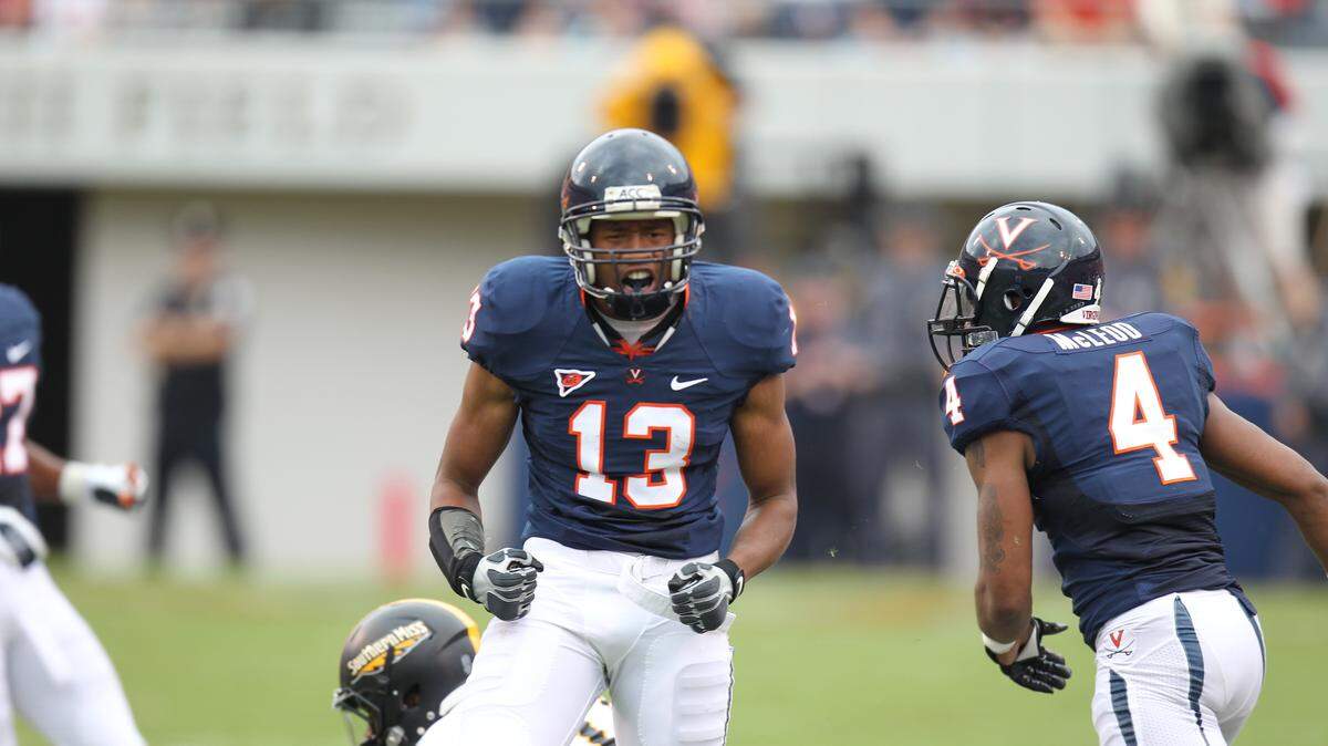 Chase Minnifield (13), a Lexington native and former Henry Clay star, has emerged as one of the nation's best cornerbacks while playing at Virginia.  