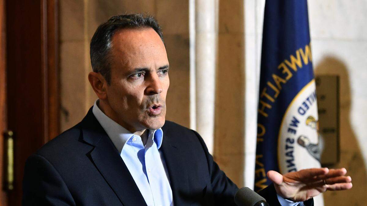 Republican Kentucky Governor Matt Bevin speaks with reporters as he conceded the gubernatorial race to democrat Andy Beshear in Frankfort, Ky., Thursday, Nov. 14, 2019.