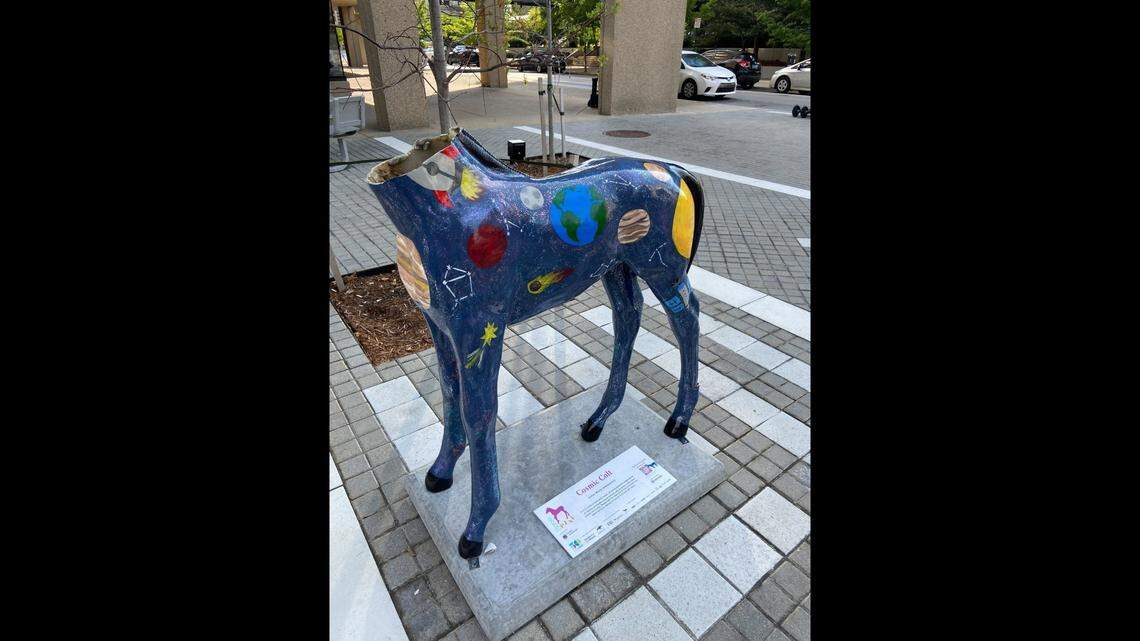 A sculpture of a painted horse was vandalized over the weekend and a Lexington non-profit organization has contacted the police.