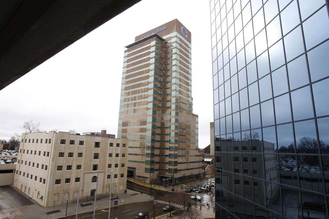 Photograph of Kincaid Towers, in the middle, in downtown Lexington, Ky., Tuesday, March, 04, 2008.