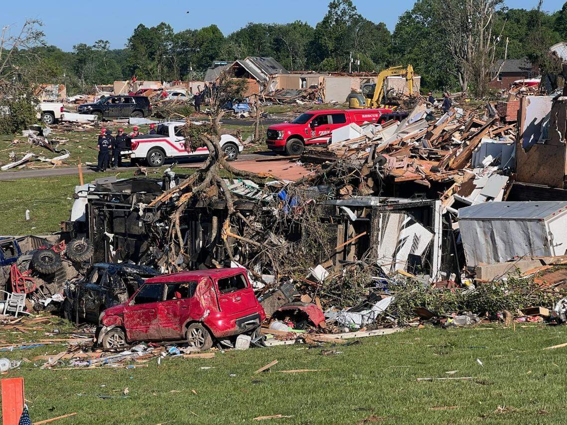An RV was overturned, with a tree on top of it, in the Sunshine Hills area of Laurel County after significant overnight storms on May 17, 2025.