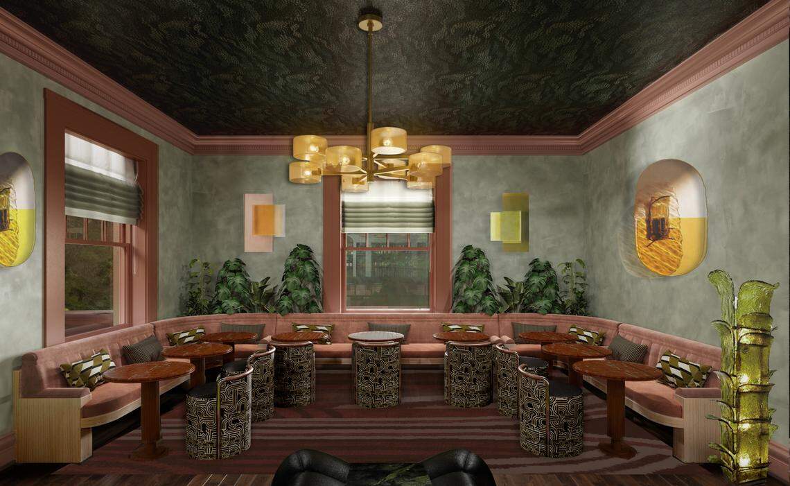 A rendering of a bar lounge area in the new Camel Club private club opening on Main Street.