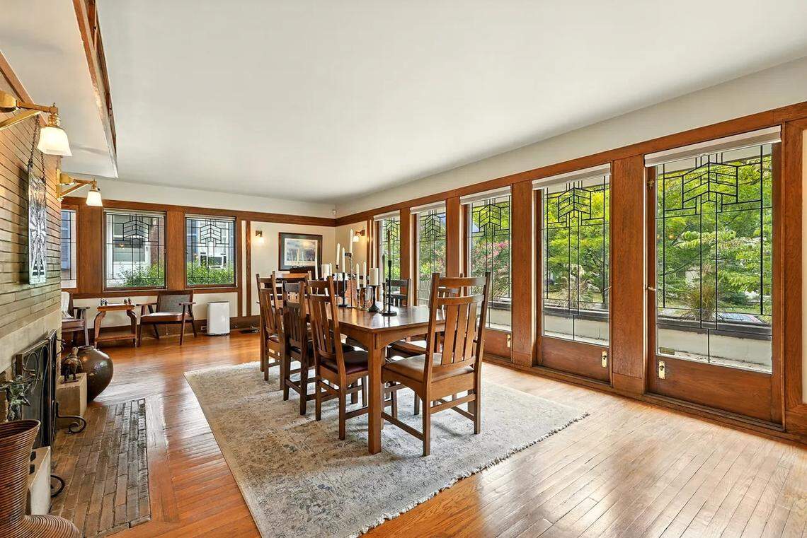 A view of the Zeigler House’s front dining room, flooded with light. 