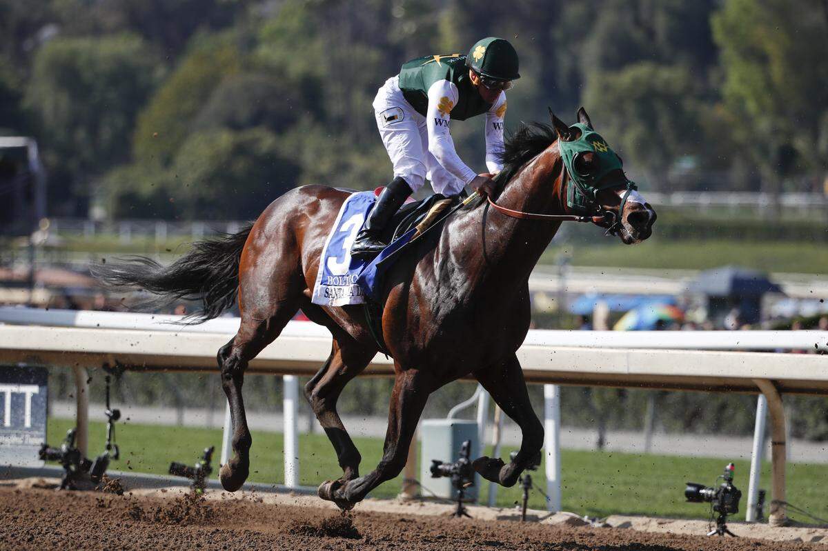 Jockey Javier Castellano rode Bolt d'Oro to second place behind Justify in the Santa Anita Derby on April 7.