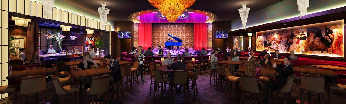 Jeff Ruby’s Steakhouse will feature a horseshoe-shaped bar around a stage, a sushi bar and a large lounge in the restaurant opening in April.