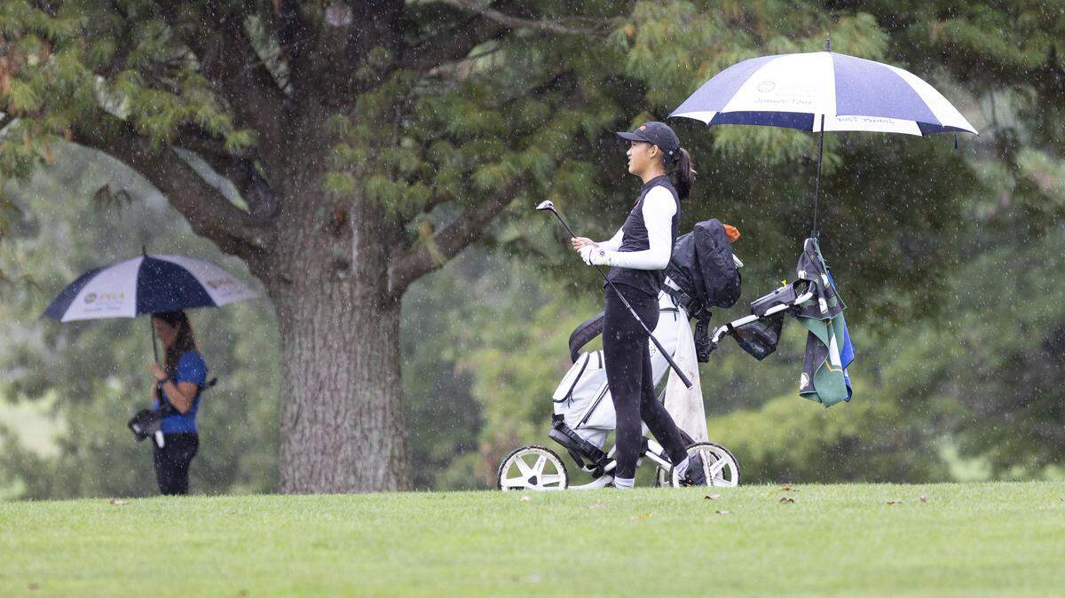 Candice Tanmas of Frederick Douglass overcame a difficult start that included a quadruple bogey on the fifth hole of her tournament during the 9th Region Girls Golf Championship on Wednesday. She shot 50-38-88 and made the state cut on the line.