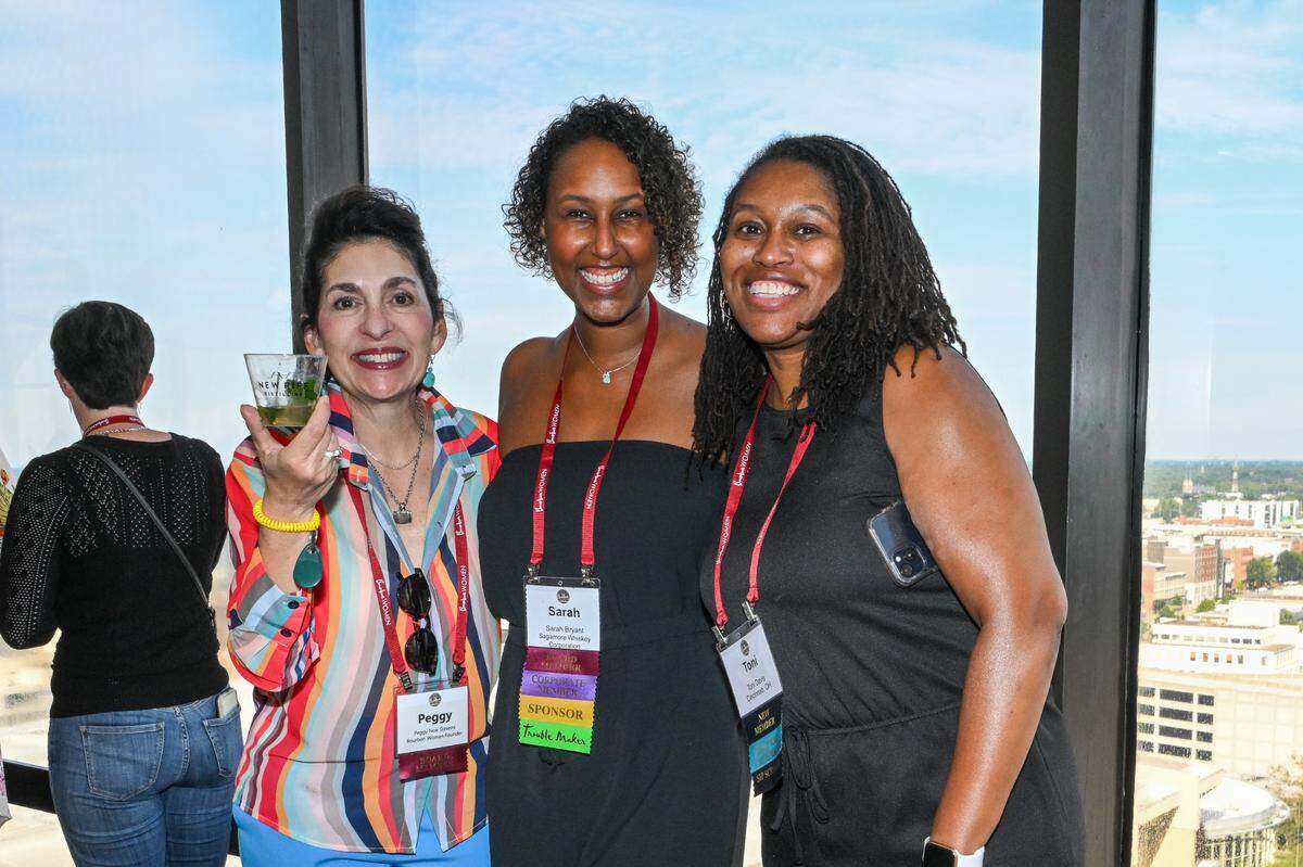 Bourbon Women founder Peggy Noe Stevens with Sarah Bryant of Sagamore Whiskey and Toni Davis at the 2024 Bourbon Women SIPosium.