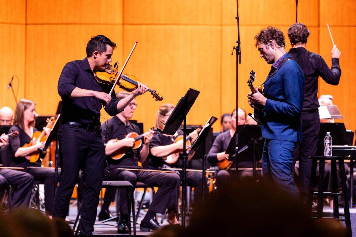 Louisville Orchestra and conductor Teddy Abrams, who recently won a Grammy, performed with Chris Thile in Madisonville. The orchestra has performed with a wide variety of musicians on the two-year tour of Kentucky.