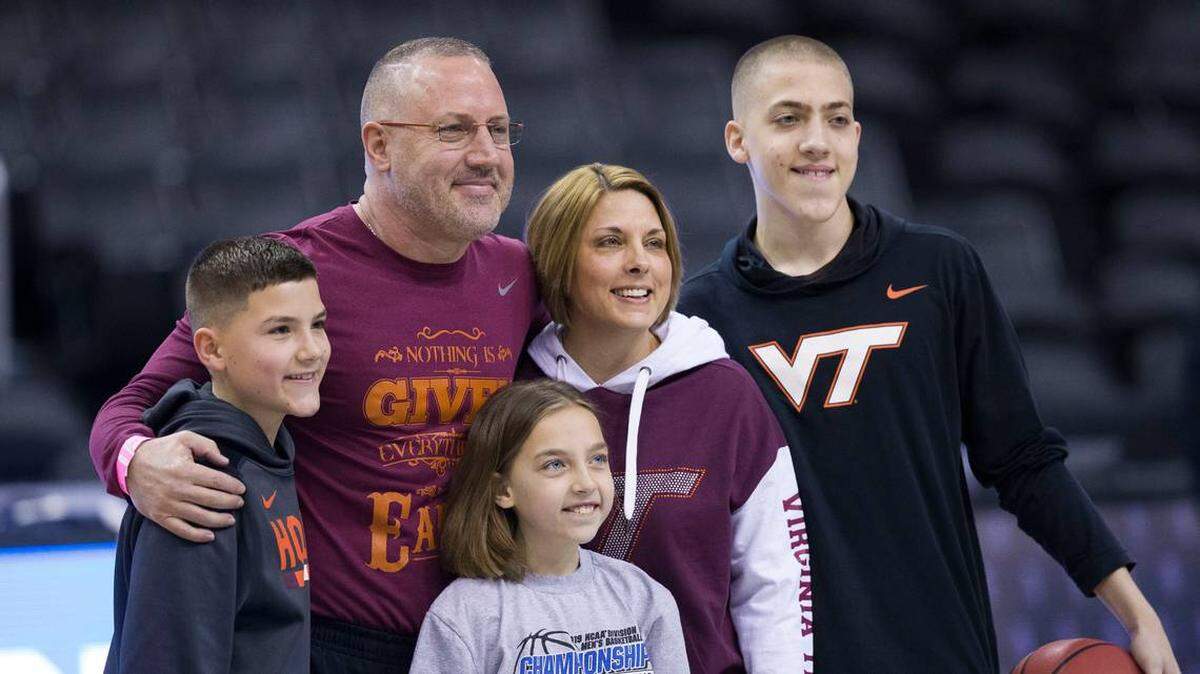 New Texas A&M head coach Buzz Williams, the former Virginia Tech head man, posed with his family during Tech’s practice before the Hokies faced Duke in the 2019 NCAA Tournament round of 16.