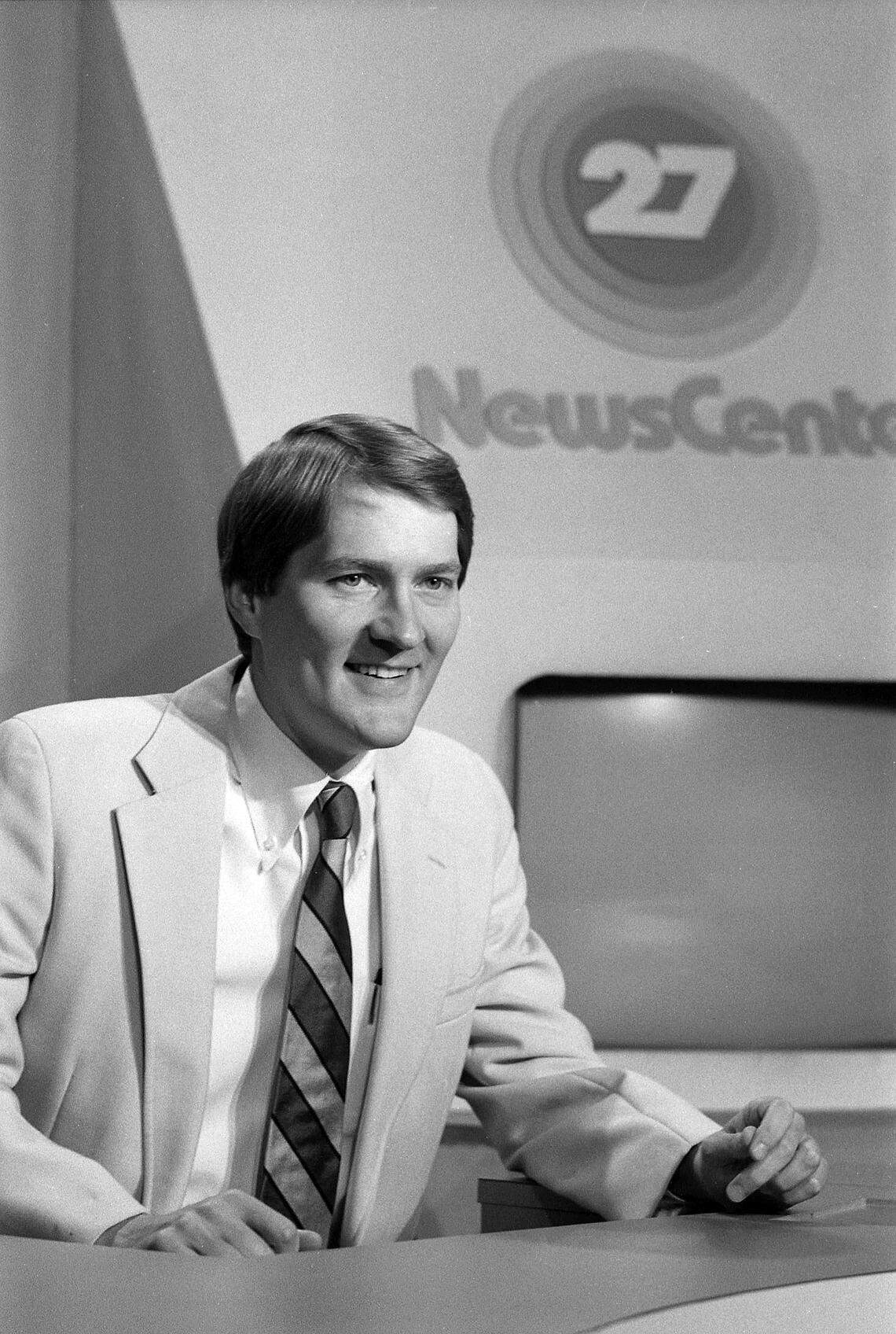 WKYT sportscaster Rob Bromley behind the sport desk in July 1982. He was the top-rated sportscaster in Lexington at the time. Bromley announced his retirement in 2017. He had been working at WKYT since January 1977. A news release from WKYT-TV about Bromley’s retirement said that during his time at WKYT, he interviewed every UK basketball coach since the days of Joe B. Hall, who retired in 1985 and led the Wildcats to a national title in 1978.