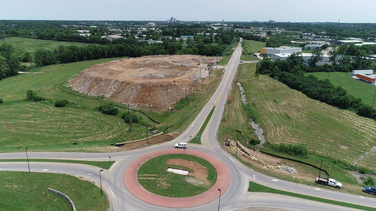 Aerial photo of construction debris dump, which has been cited eight times over six months by the city of Lexington, at the corner of Alexandria Drive and Old Frankfort Pike.