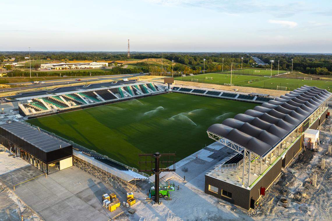 Lexington Sporting Club’s new stadium is under construction near Athens Boonesboro Road and Interstate 75 in Lexington, Ky., on Thursday, Aug. 15, 2024. LSC’s first game in the new venue is set for Sept. 8.