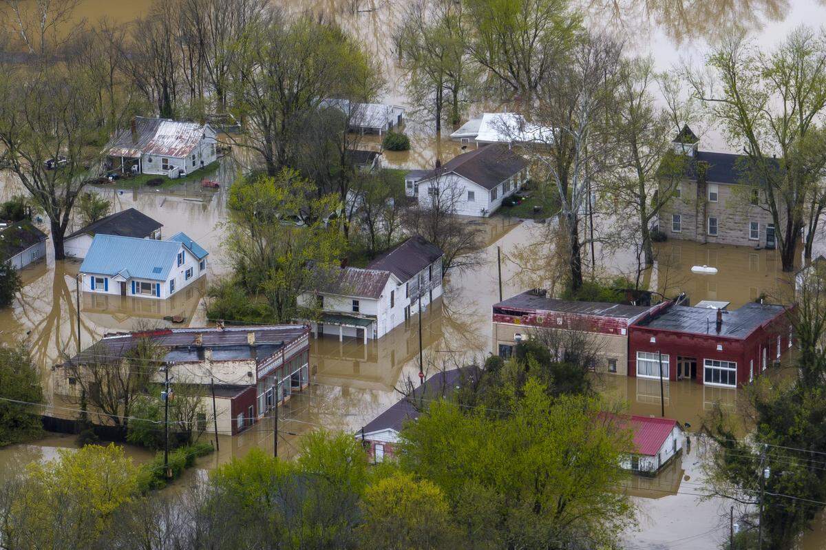 The Kentucky River floods Monterey, Ky., on Sunday, April 6, 2025.