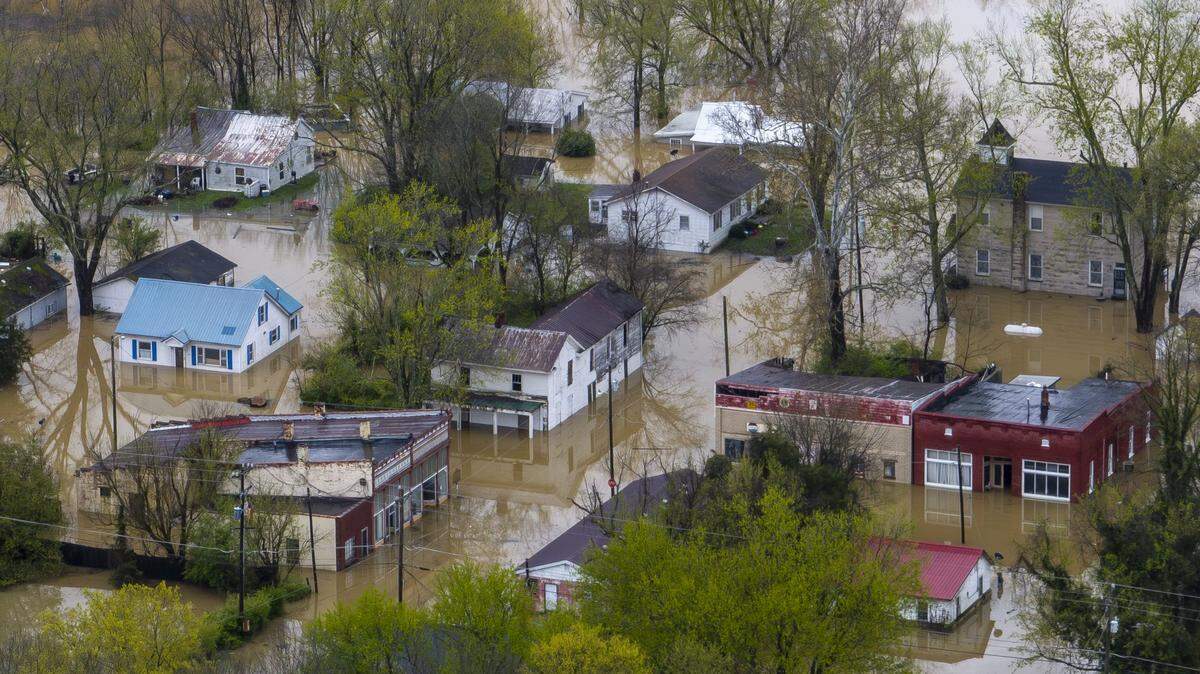 The Kentucky River floods Monterey, Ky., on Sunday, April 6, 2025.