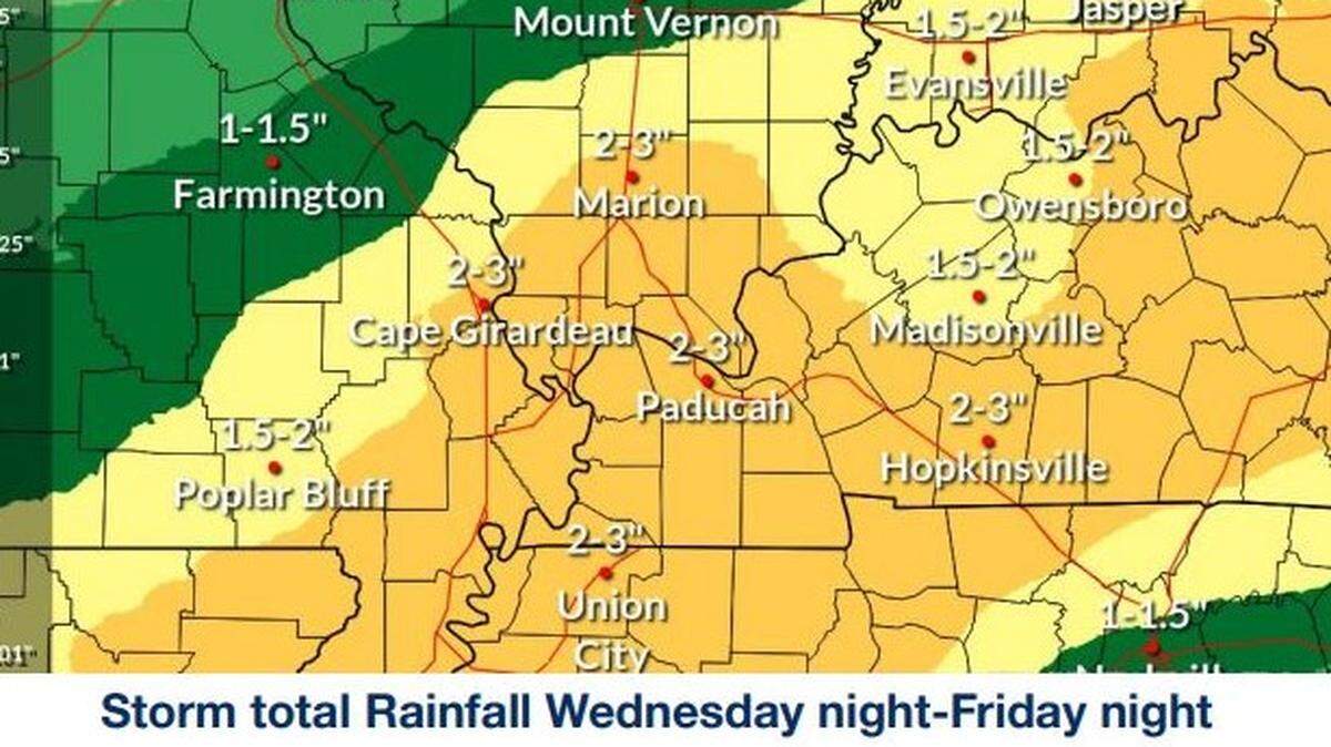 While the National Weather Service said severe weather is not expected, thunderstorms bringing heavy rain are expected Thursday and Friday in the same areas affected by deadly tornadoes last weekend. Wednesday will be windy, with gusts of up to 40 mph possible by Wednesday evening.