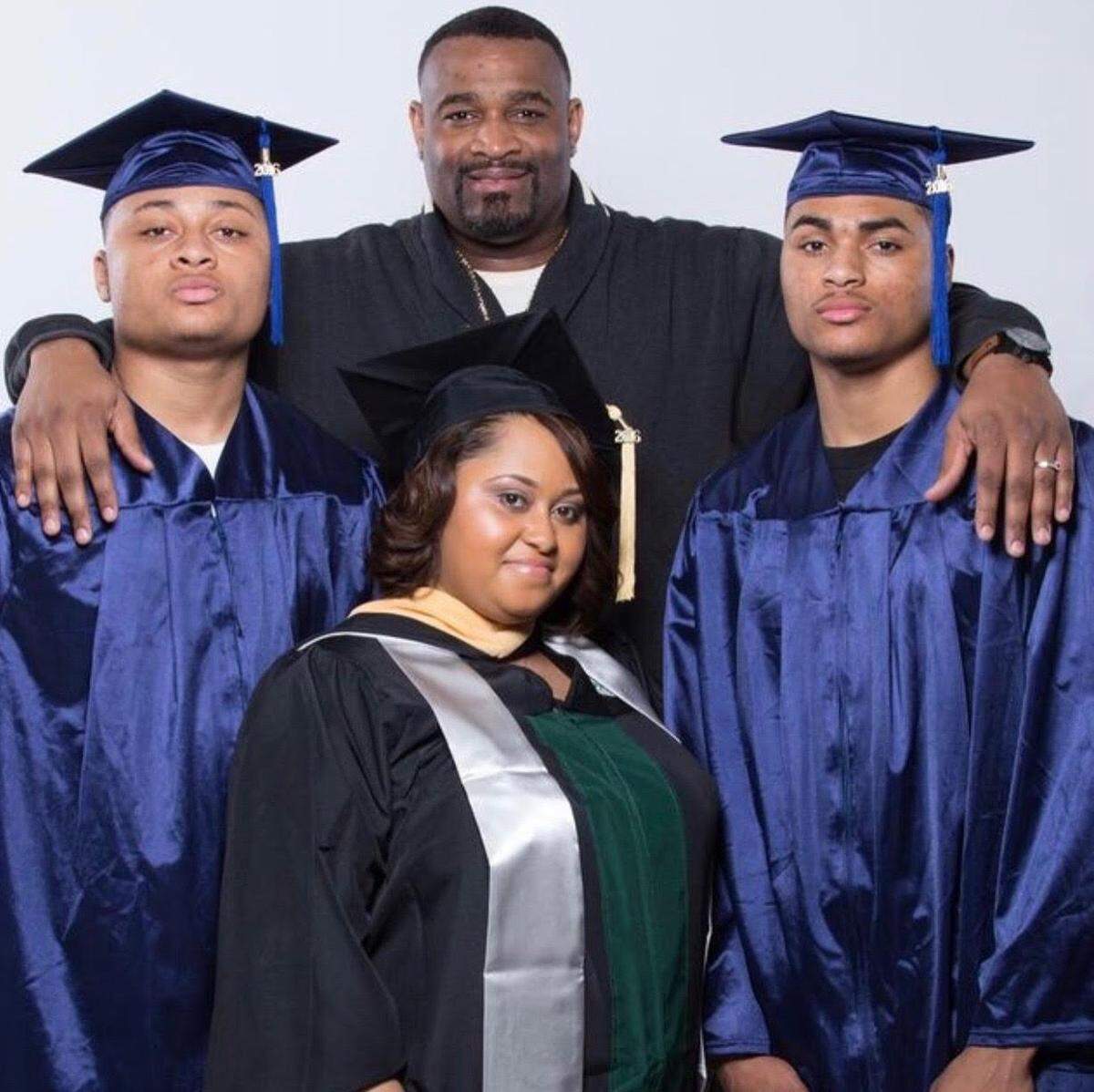 A.J. Rose, right, credits the support of his family — brother De’Sean Rose, left, father Asim Rose and mother Shauna Scott-Rose — for keeping him focused.