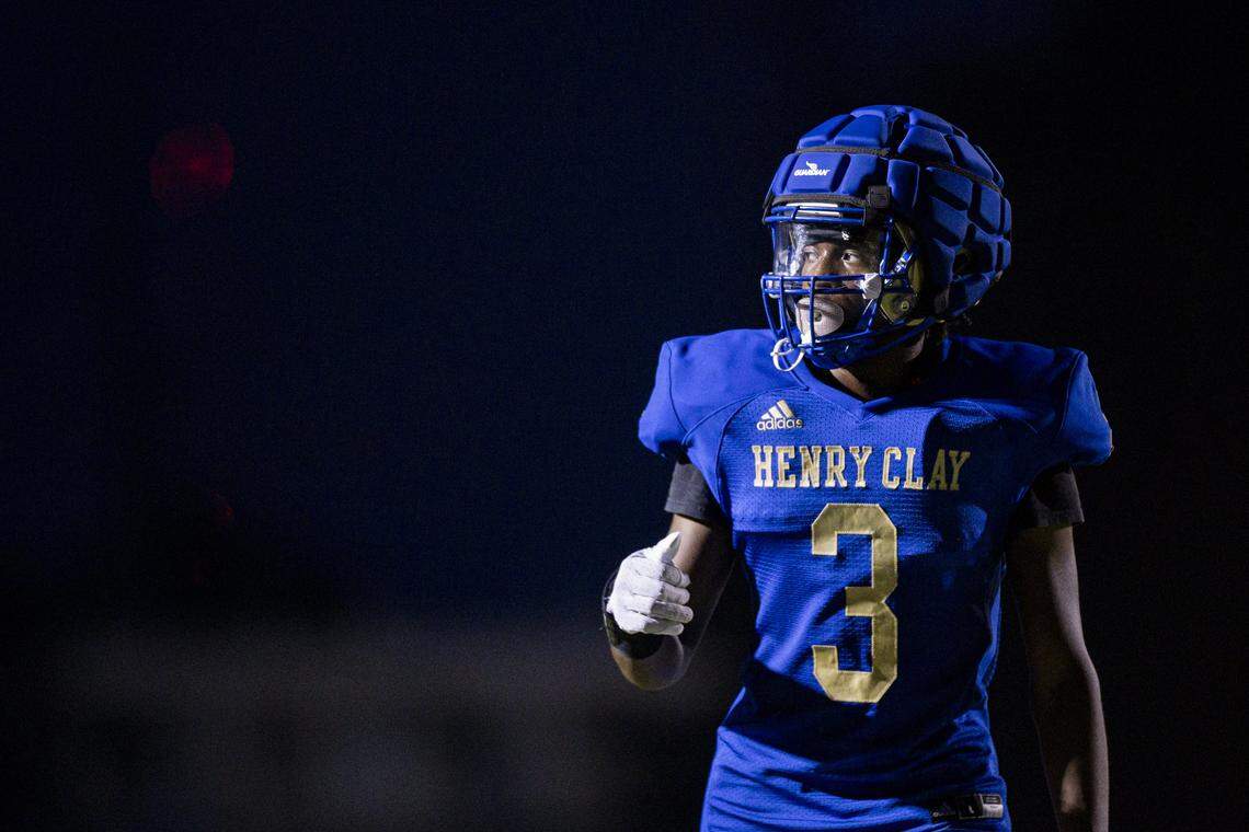 Henry Clay wide receiver Chaii Paris gives a thumbs up to the coaches during a football scrimmage on Friday, Aug. 8, 2025, at Henry Clay High School in Lexington, Ky.