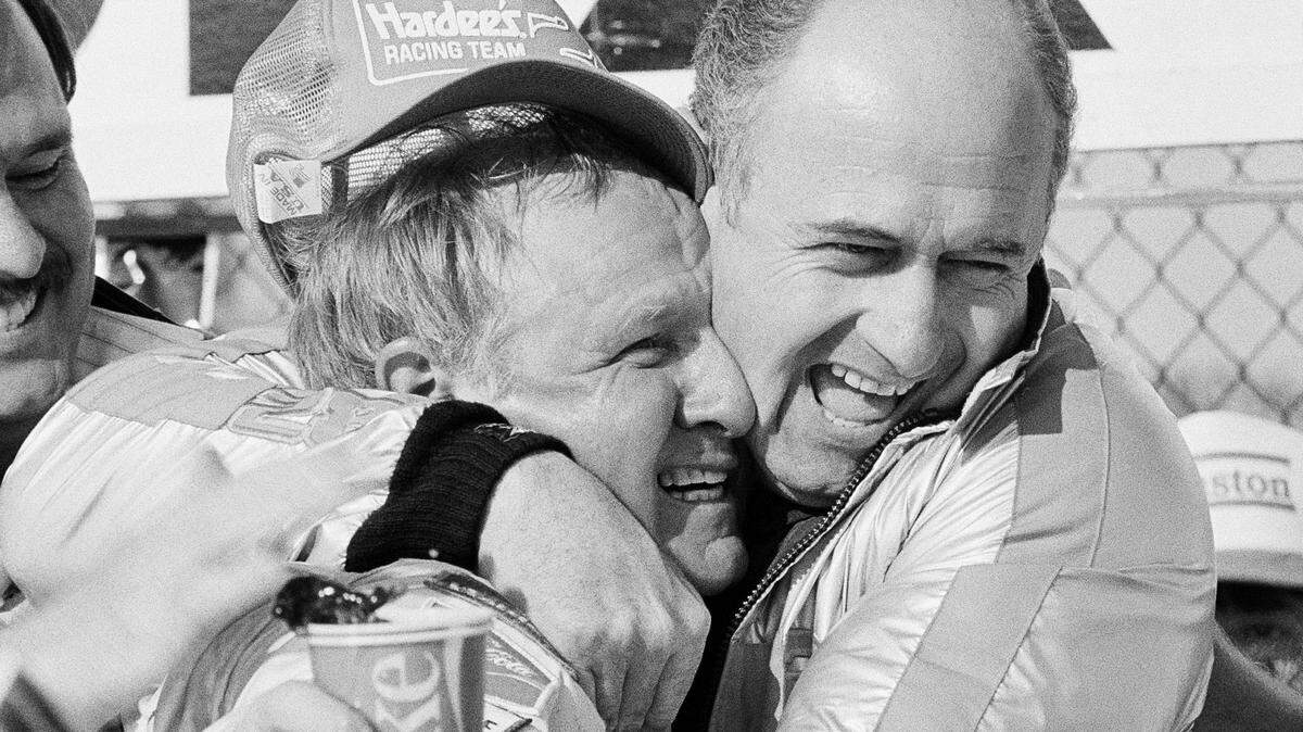 Driver Cale Yarborough, left, got a hug from team owner Harry Ranier after winning the Daytona 500 in 1983. Yarborough and Ranier, a 
Prestonsburg native who made millions in the coal business, also won the Daytona 500 in 1984. Ranier died in 1999.