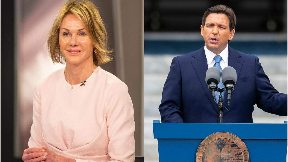 Former ambassador and GOP gubernatorial candidate Kelly Craft and Florida Gov. Ron DeSantis.
