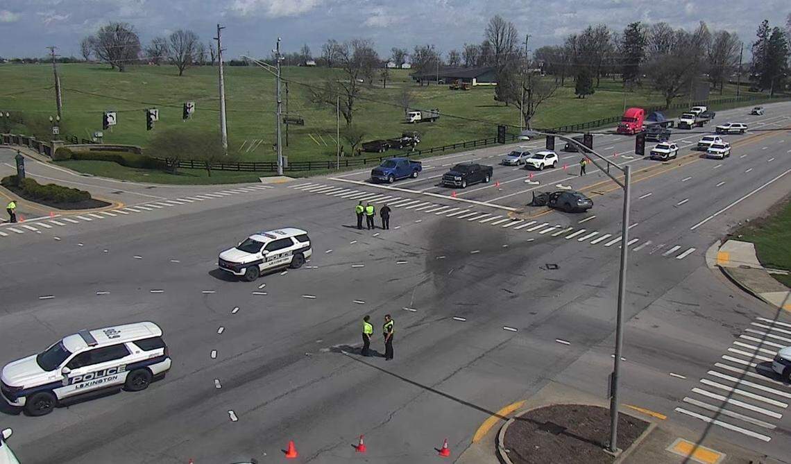A serious collision is seen on Versailles Road near Man o’ War Boulevard in Lexington March 11, 2026.