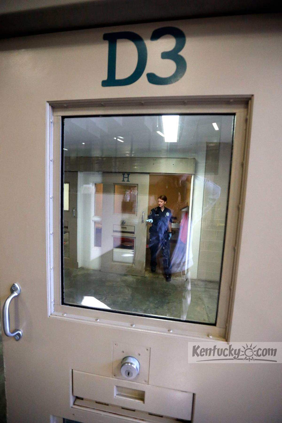 A cell door inside the Fayette County Detention Center.
