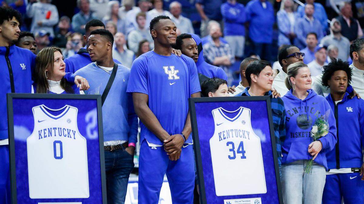Oscar Tshiebwe participated in Senior Day festivities before his final home game, against Vanderbilt, as a Kentucky Wildcat on March 1, 2023.