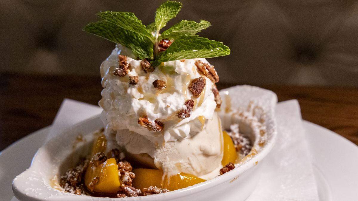The dessert menu at Carson’s Back Porch is highlighted by the Salted Caramel Peach Blondie ($12) topped whipped cream and vanilla bean ice cream. 