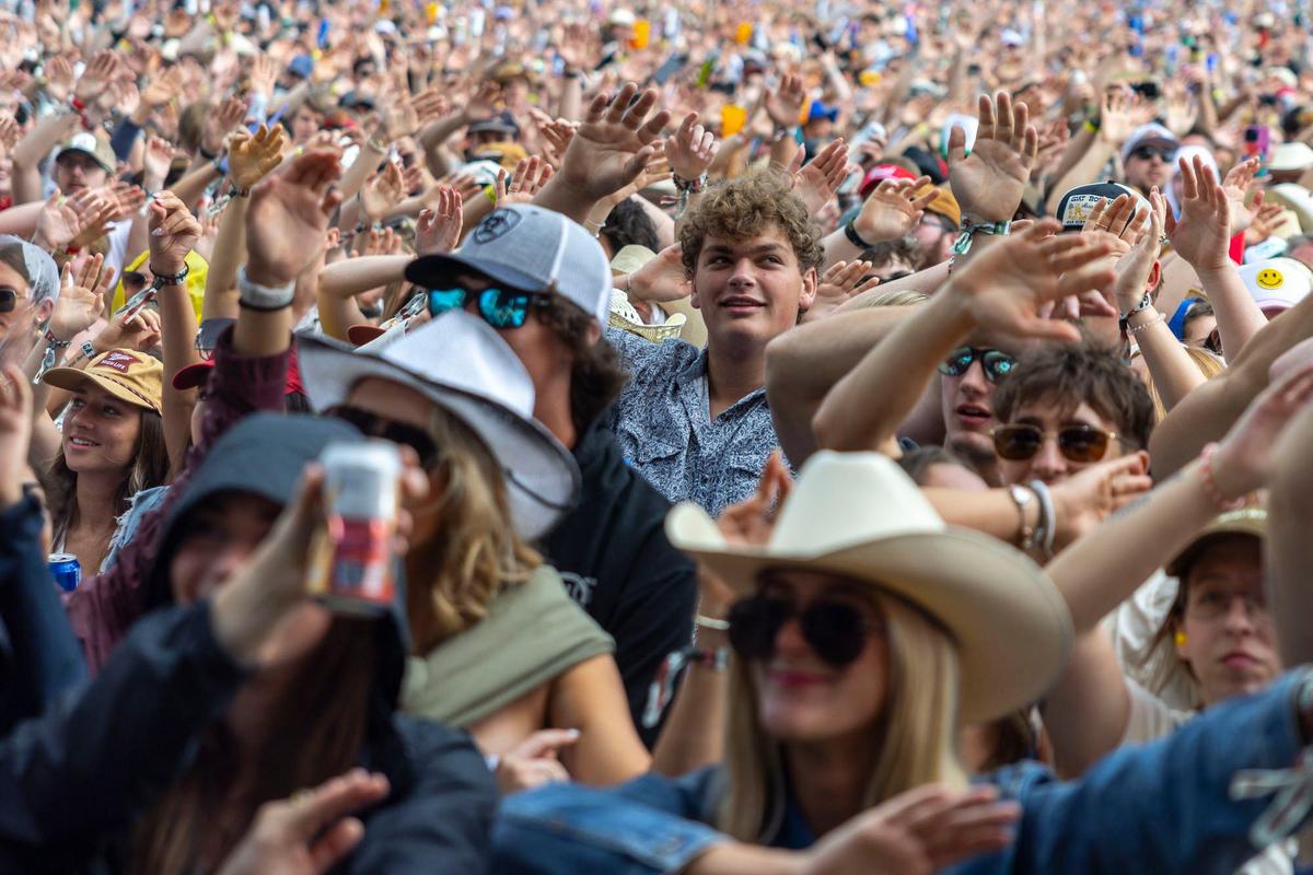 Fans listen as Flatland Cavalry performs during the Railbird Music Festival at Red Mile in Lexington, Ky., on Saturday, June 1, 2024.