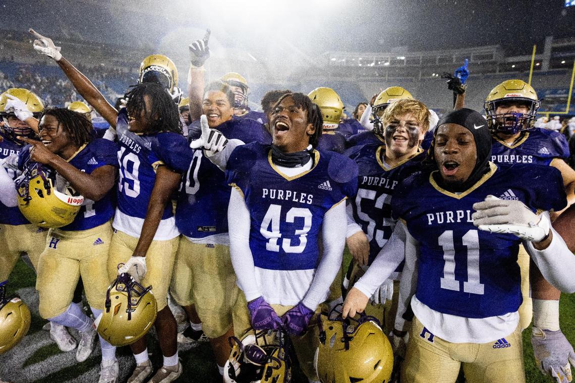 Bowling Green players celebrate after winning the Class 5A state championship at Kroger Field on Dec. 2, 2023.
