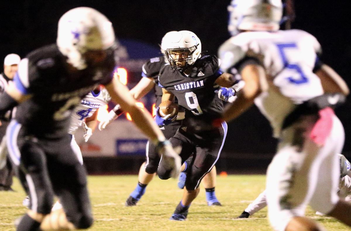 Lexington Christian’s Jeremiah Riffle (9) ran for three touchdowns against Danville on Friday night.