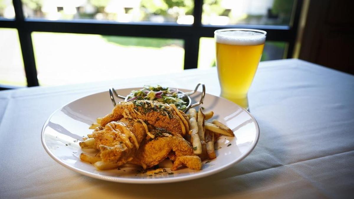 On the menu at Keeneland for the fall meet: Catfish with cornmeal crust and Old Bay aioli, served with seasoned garlic fries and savoy cabbage coleslaw and a Keeneland Fall Ale from Country Boy Brewing. The fall meet starts Friday.