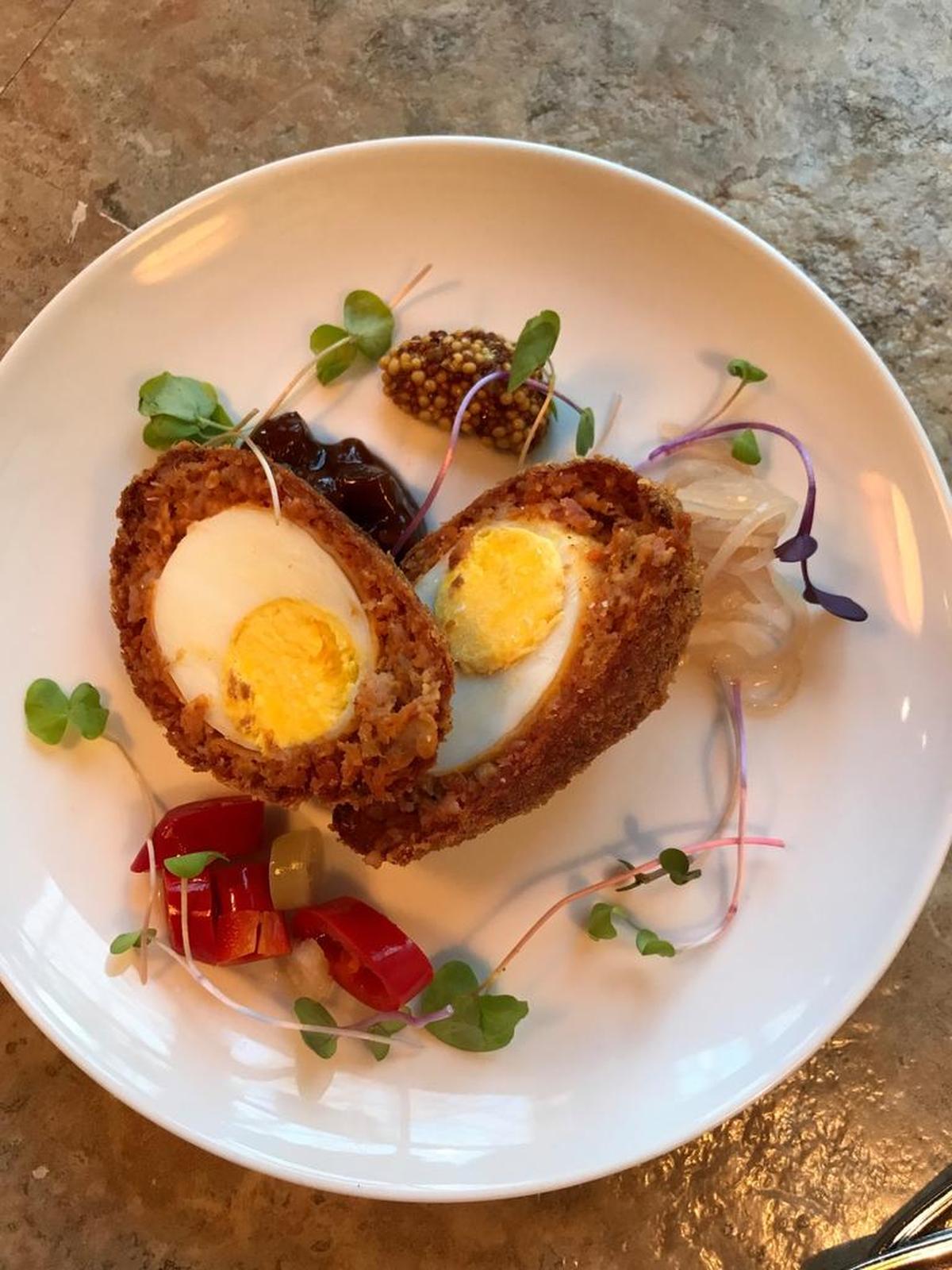 Holly Hill Inn will serve Scotch eggs – a hard-boiled Stone Fall Farm egg encased in sausage, then deep-fried and served with pickles and mustard – at its Irish Gastropub event on Thursday.