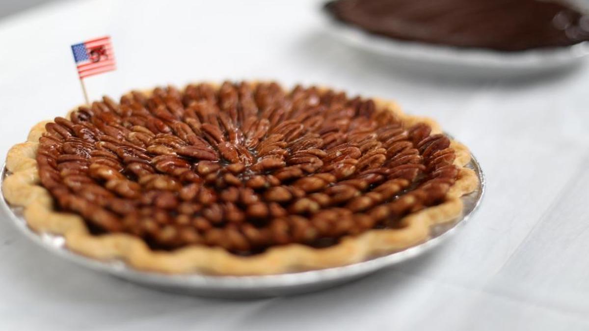 Stephanie Jeter’s tipsy caramel chocolate pie with pecans won prettiest pie and the semi-homemade division of the Great American Pie Contest, part of Lexington’s Fourth of July Festival.