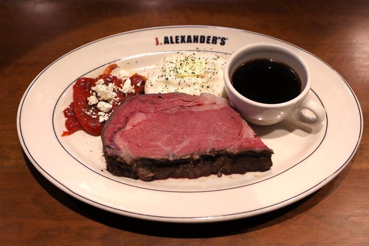 The signature prime rib at J. Alexander’s at The Summit at Fritz Farm is served au jus, but horseradish is available upon request.