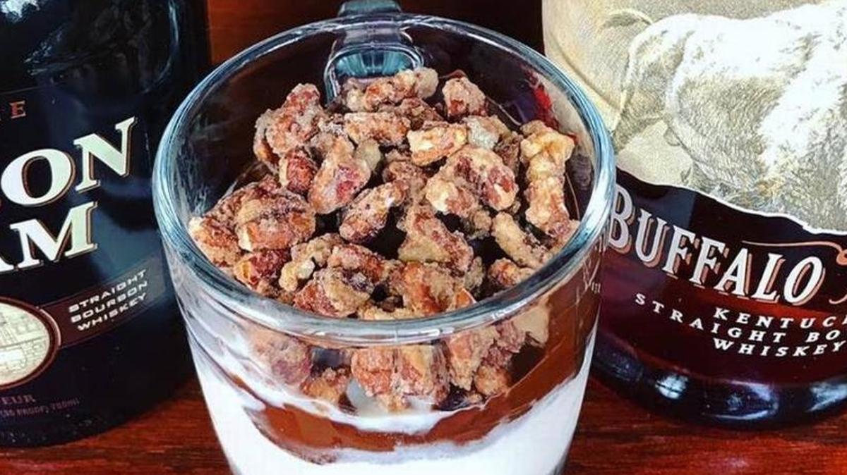 Crank & Boom’s bourbon ball sundae is made with bourbon and honey ice cream (using Buffalo Trace Bourbon), chocolate bombé sauce and candied pecans.