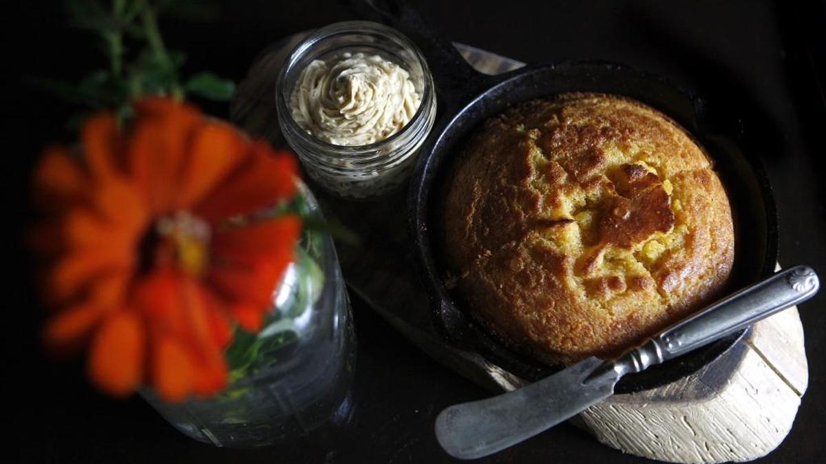 Cornbread in cast-iron skillet with sorghum butter at Local Feed in Georgetown, Ky., Saturday, September 17, 2016.