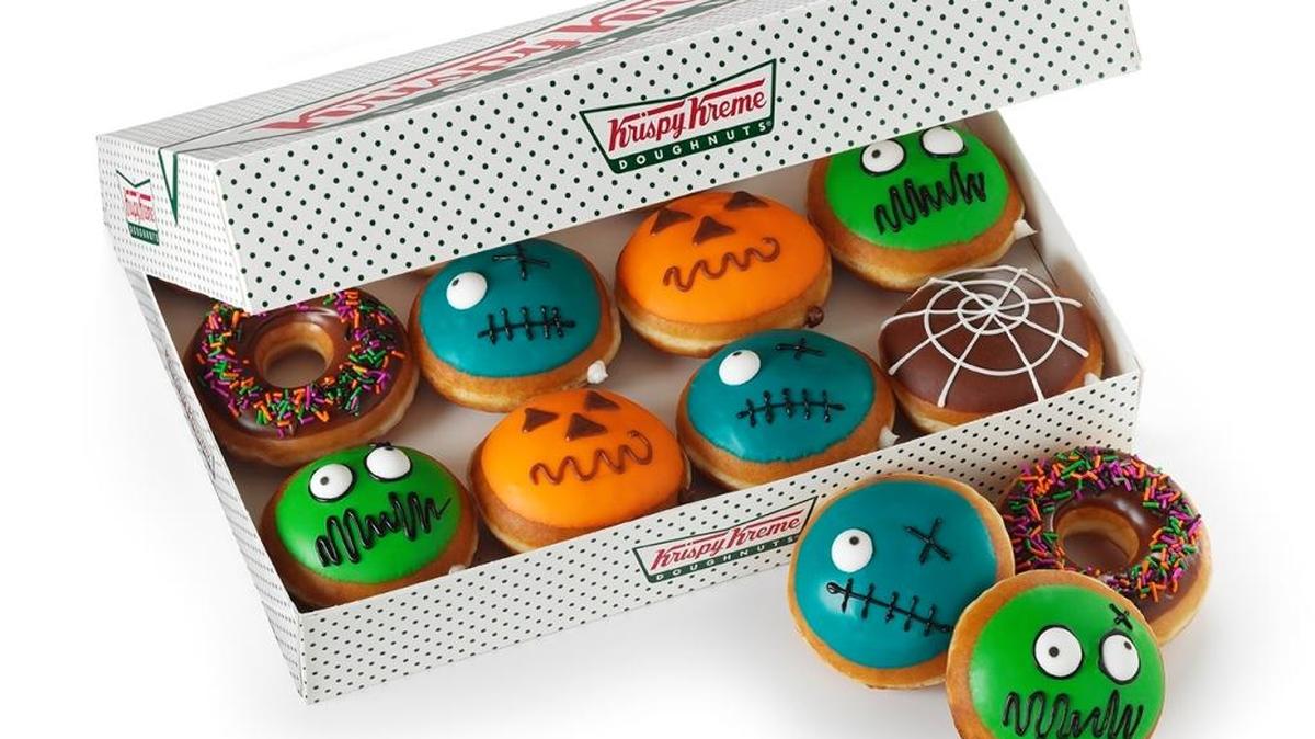 Krispy Kreme has new Halloween doughnuts and a green apple Chiller, swirled with Ghirardelli caramel sauce.