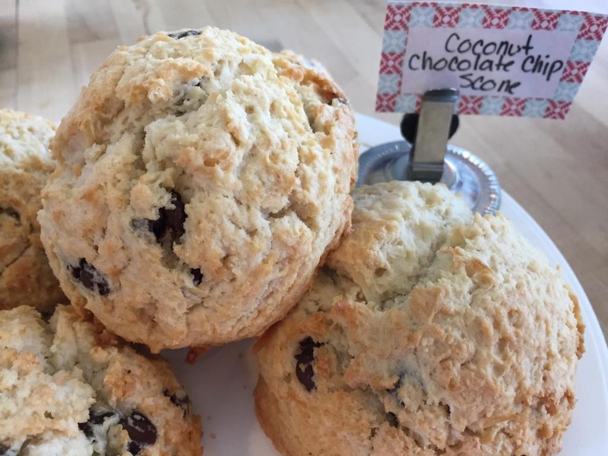Coconut chocolate chip scones are available at Midway Bakery.