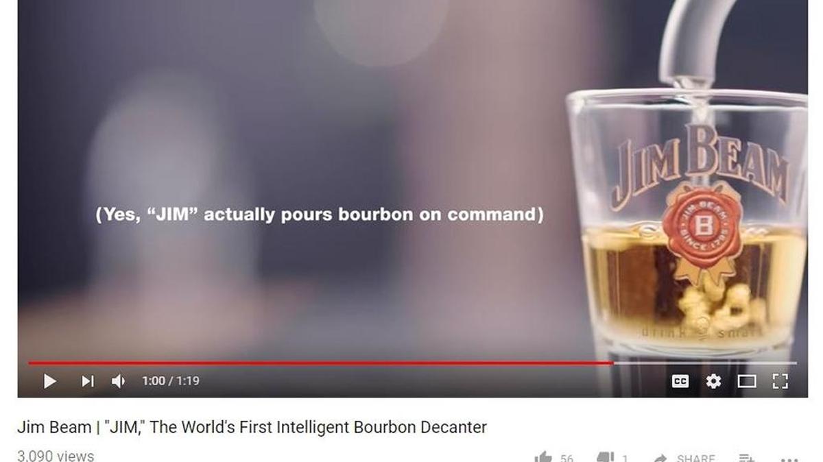 JIM, the voice-activated decanter, can pour you a shot on command, according to the Jim Beam online store. It’s sold out already.
