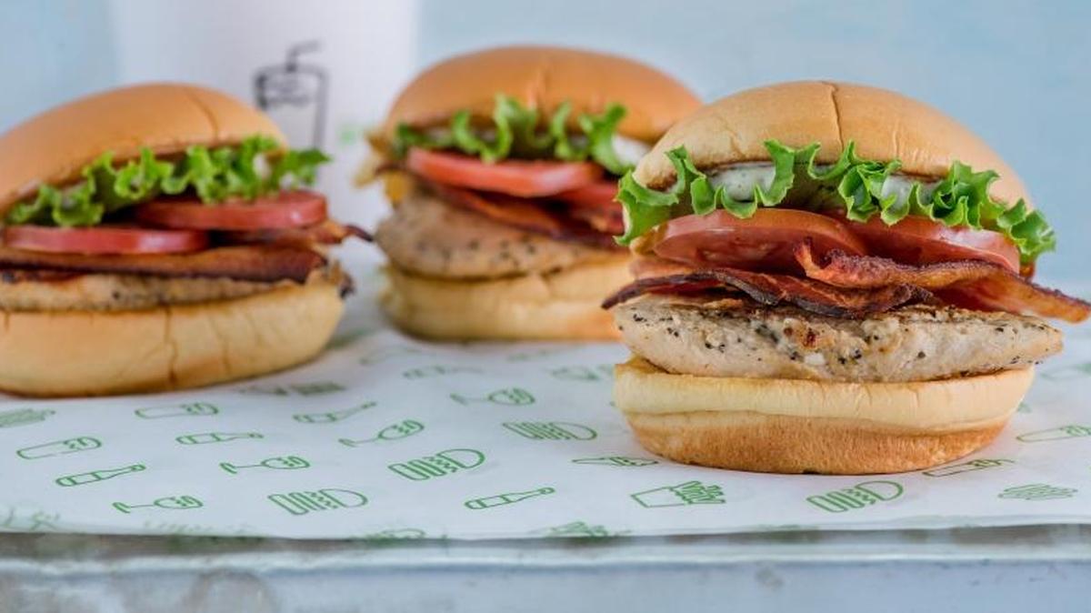 Shake Shack’s new Griddled Chick’n Club is a marinated and griddled chicken breast topped with Niman Ranch applewood-smoked bacon, green leaf lettuce, Roma tomato and Shack-made buttermilk herb mayo on a potato bun.