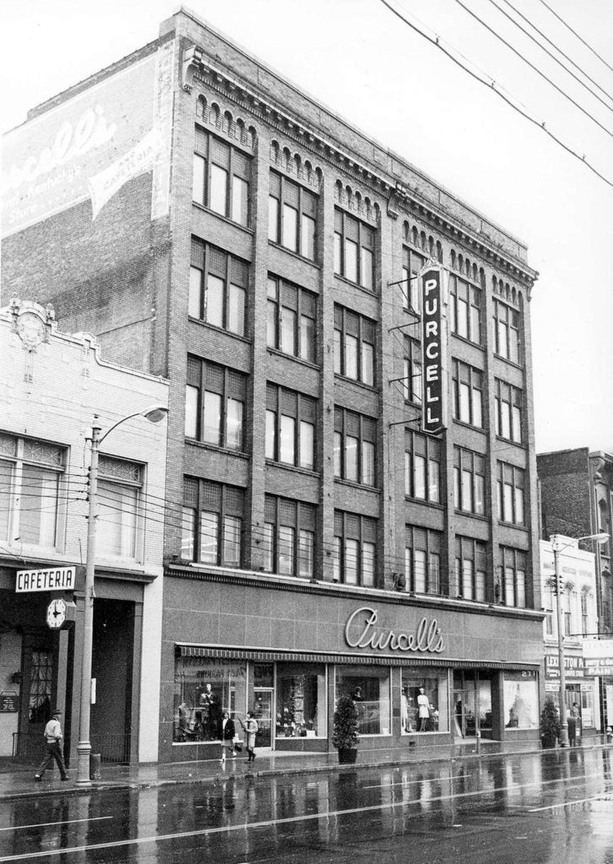 Purcell’s department store in downtown Lexington at 320 W. Main St., Nov. 5, 1967. In its heyday, during the 1940s and ’50s, Purcell’s was not only one of Lexington’s busiest, but one of its most colorful department stores. Customers often bypassed the crowded elevator so they would not miss anything on display in the store’s 22 departments. The building was razed in 1980 to make way for the $50 million Vine Plaza, which includes the Radisson Hotel and parking garage.