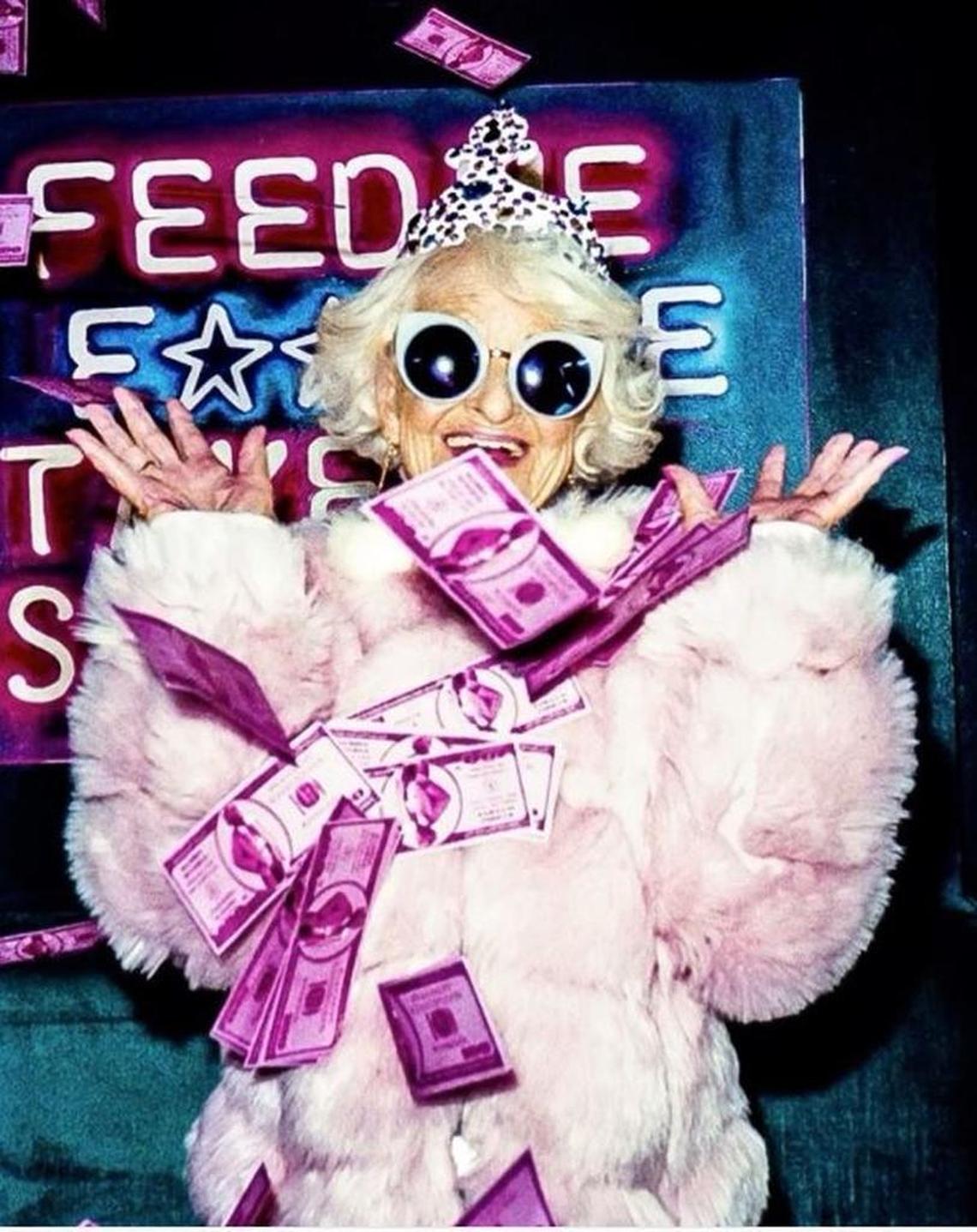 Baddie Winkle tossed “money” in a shoot for the fashion brand Misguided.