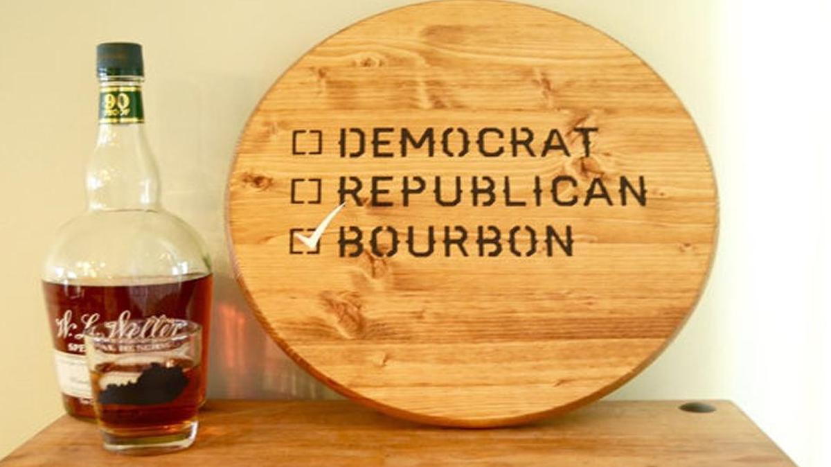 Chalklette Bar, makers of handmade rustic décor and barware, such as this barrel-head sign, $45 at Etsy.com, will be at the Distillery Holiday Weekend Market.