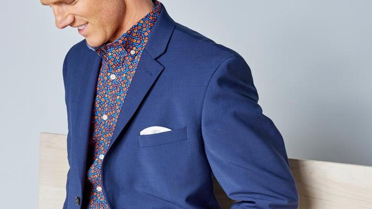 A men’s suit from the new Crown & Ivy collection at Belk. Look for sportscoats and suit separates, $120 to $240, in stores this month.