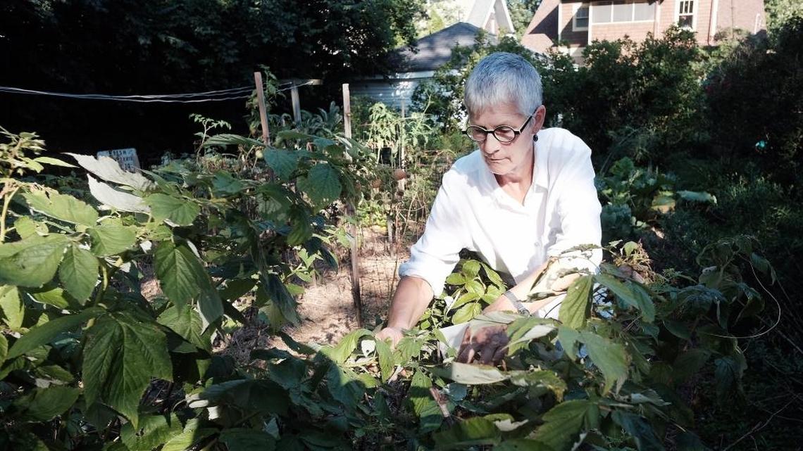 Kate Black in her garden last August. Black’s book,“Row by Row,” profiles 27 gardening families in Kentucky.