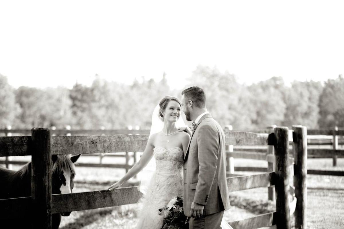 Elaine Keightley Fields and Jeff Fields at their wedding in 2015 at Saxony Farm. Elaine Fields had long wanted to have her wedding on a horse farm.