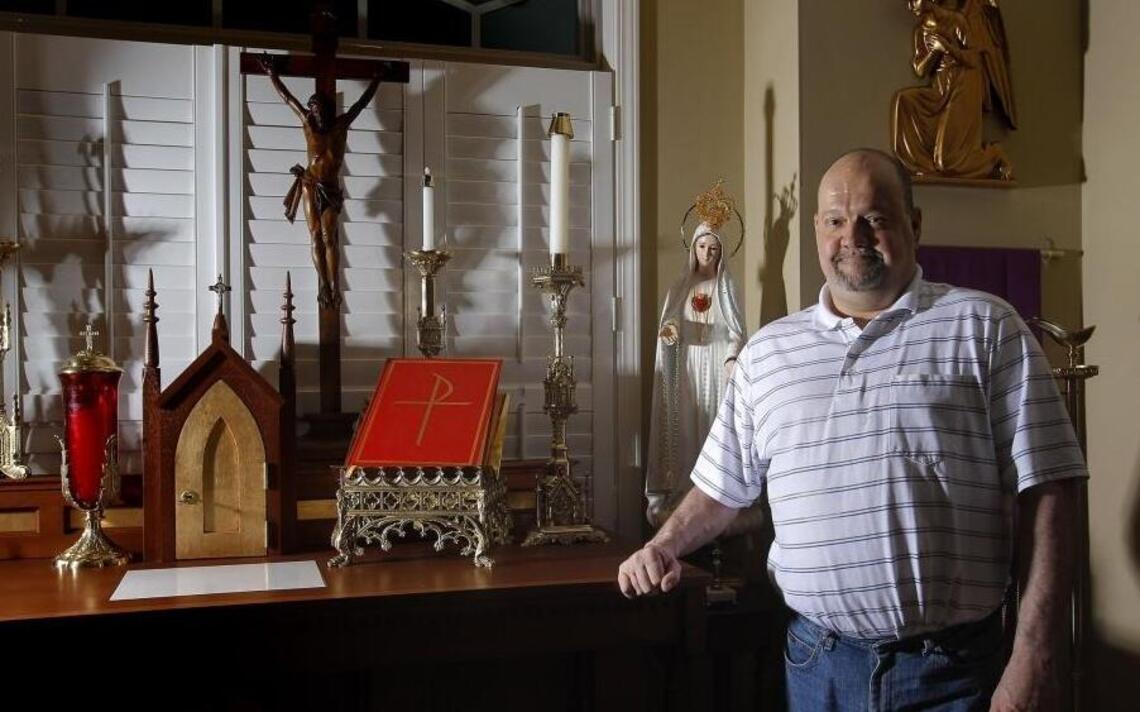 Where does this man find retreat from the world? In his home chapel