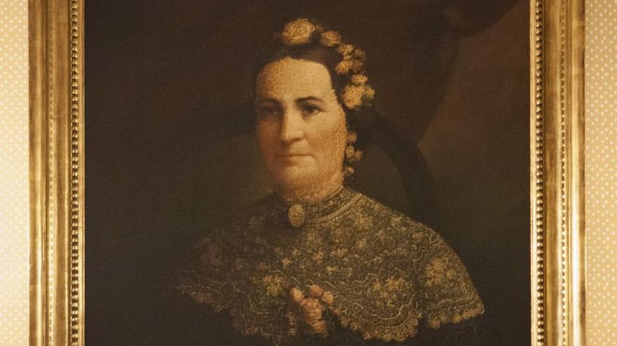 A portrait of Mary Todd Lincoln in the front parlor.